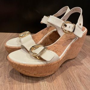 STUART WEITZMAN Women's White Cork Patent Leather  Shoes Heels  Size 9